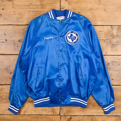 Vintage WearGuard Varsity Jacket L 80s Bomber Raglan Satin Embroidered Satin • £37.99