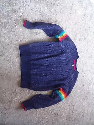 Ladies Joules Navy Blue Jumper With Rainbow Design Size 12 • £4.99