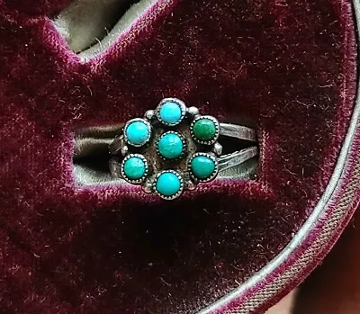 Vintage Zuni Turquoise Green And Blue Petit Point Ring Size 6 • $32.50