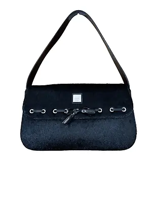 Victor Hugo Black Calf-Hair And Leather Bow Detail Handbag • $130
