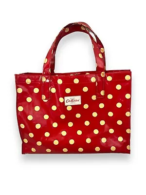 Cath Kidston London Red & White Polka Dot Oilcloth Shopper Bag Tote 15x12x5” • £28.91