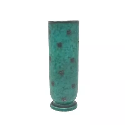 Wilhelm Kåge Gustavsberg Argenta Vase Tall Cylinder Green Teal W Sterling Accent • $149