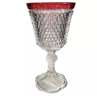 Indiana Glass Diamond Poiint Ruby Clear Compote Candy Dish Footed 11  Vintage • $19.50