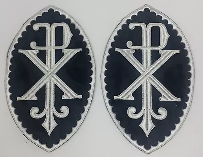 Vintage Chi Rho PX Cross Black Emblem Embroidered Clergy Vestment Altar 2 Pcs. • $32