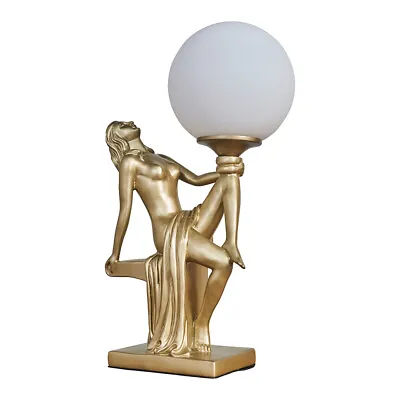 £30.99 • Buy Art Deco Table Lamp 37.5CM Tall Woman Holding Frosted Glass Globe Light LED Bulb