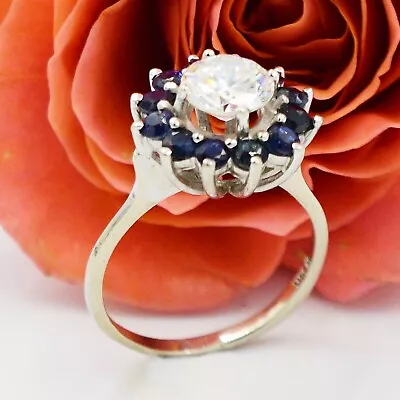 14k White Gold Estate Blue & White Spinel Gemstone Flower Ring Size 7.5 • £279.62