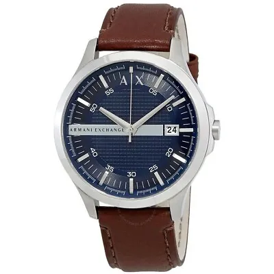 Mens Armani Exchange Designer Watch AX2133 Date Blue Steel Leather Genuine • £65.20