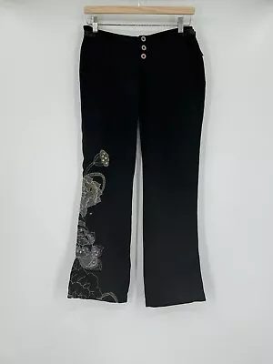 Da Nang Womens Black Embroidered Button Up Straight Leg Pants W/Pockets • $50.15