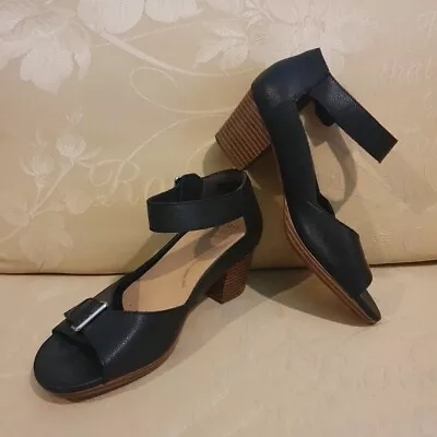 ZIERA Marley Leather Sandal 39.5 Black Arch Support Orthotics Block Heels • $64