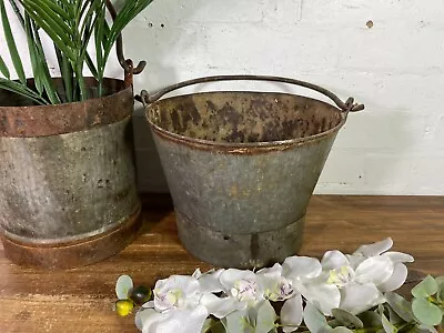 Vintage Reclaimed Galvanised Metal Planter Tub Pail Well Bucket Hanging Basket • £30