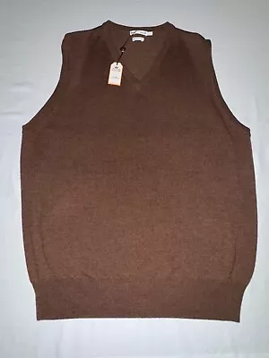 Peter Millar Mens Large 100% Italian Merino Wool V-Neck Sweater Vest Brown NWT! • $89.95