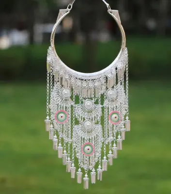 Traditional Miao Necklace Hmong Wedding Jewelry Women Tassel Chinese Sliver • $58.32