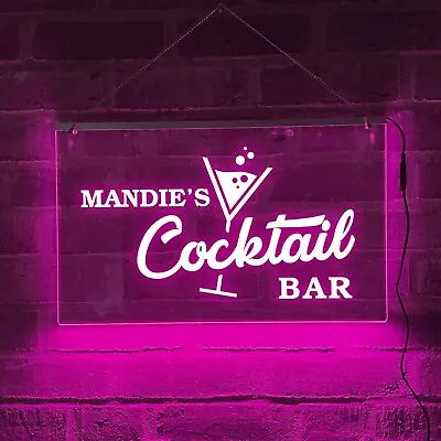 Cocktail Bar LED Neon Sign Personalised Light Up Home Gin Pub Man Cave Sign • £42.99