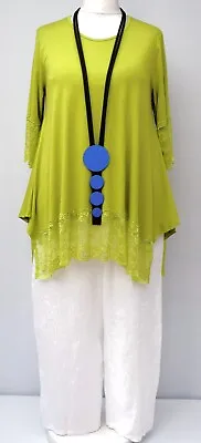 PLUS SIZE LA BASS KIWI JERSEY+LACE A-LINE TUNIC/TOP UK Size 16-18 • $48.49