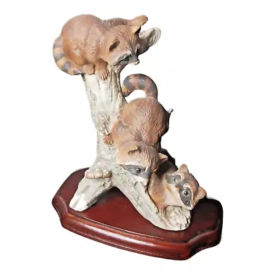 Home Interiors Raccoons Figurine W/Wood Base • $12