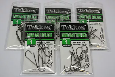 Tekken Long Bait Holder Fishing Hooks X5 Packs Size #1 Chemically Sharpened BKK • $24.95