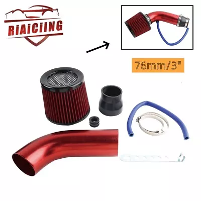 Red Car Cold Air Intake Filter Induction Kit Pipe Power Flow Hose System & 76mm • $28.99