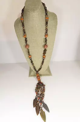 Vintage African Tribal Copper Brass Natural Stones Beaded Necklace Ethnic C2891 • $11.29