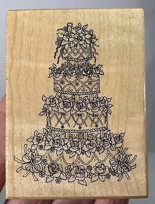 PSX LAYERED CAKE WITH ROSES Wood Mount Rubber Stamp WEDDING F-567 • $3.99