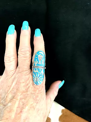 Vintage Zuni Sterling Flush Inlay Turquoise Ring Signed S*.  8 • $60