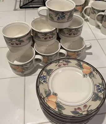 Mikasa Intaglio Garden Harvest Coffee Cups Mugs And Saucers CAC29 Set Of Ten 10 • $45