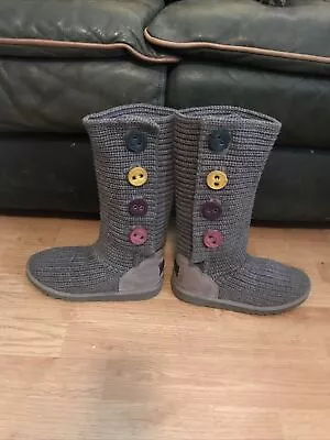 UGG Girls Youth Gray Multi-Color Buttons Cardy || Knit Boots Winter Fall Size 4 • $45