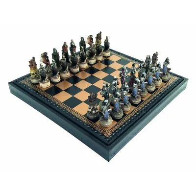 ZOMBIE SET: Handpainted Chess With Leatherette Chessboard & Box + Checker Se • $291.27