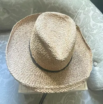 Vintage Shady Brady Straw Cowboy Rodeo Western Hat Size Medium Drawstring Island • $22