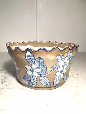 Art Pottery Planter Scalloped Edges Flowers Signed 3x5 In Beautiful • $24.99