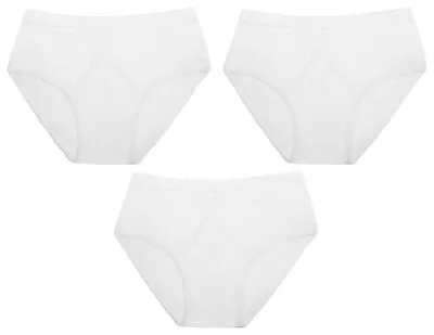3 Pairs Men's Keyhole Briefs Classic White Cotton Jersey Y-Fronts Underpants • £10.99