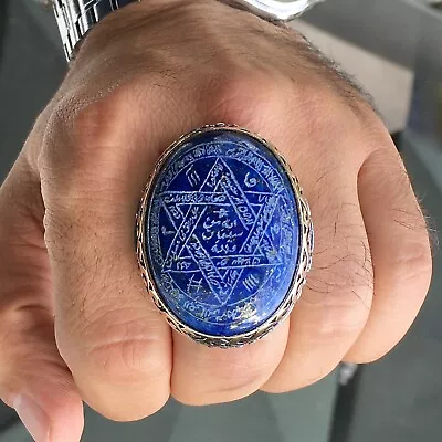 Huge King Solomon Ring Handengraved Lapis Lazuli Unique Talisman Sterling Silver • $249