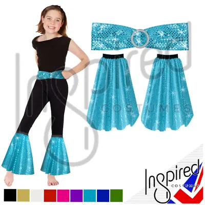 70s Child Flares Costume Fancy Dress  Disco Sequin Trousers Bottoms & Belt UK • £13.99