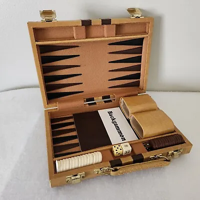 Vintage MCM Mini Backgammon Game Briefcase 10.75x7.5x2 14 Brown 15 White Chips • $19.95