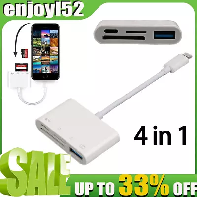 8 Pin To SD Memory Card Reader USB OTG Adapter For IPhone IPad 4 In1 Card Reader • £5.12