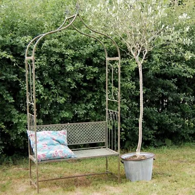 Shabby Chic Garden Arbour With Bench Metal Garden Bench With Pergolas Seat • £176.99