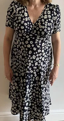 David Nieper 14 Navy Floral Summer Tea Dress 1940s Style • £14