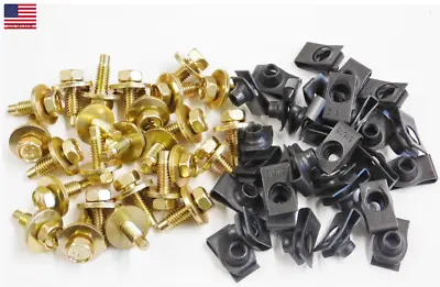 5/16  X 15/16  YELLOW Body Bolts & BLACK U-Nut Clips Ford Lincoln Mercury 25 Ea • $31