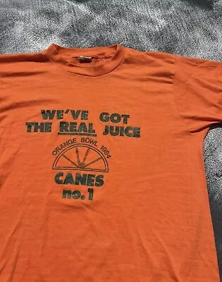 Vintage Miami Hurricanes 1984 Orange Bowl We Have The Real Juice Tee Shirt OJ • $74.99