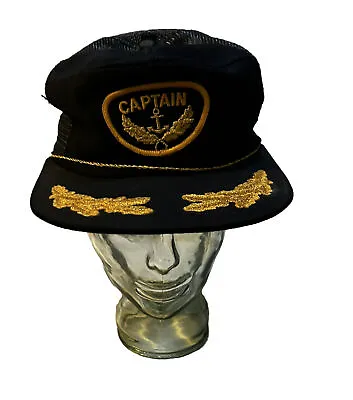 Vintage Captain Snapback Trucker Hat Made In The USA Leaf Navy Blue & Gold • $17.99