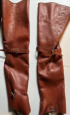 Vintage Barnstable Riding Leather Chaps Brown/red Women's USA Equestrian Western • $5