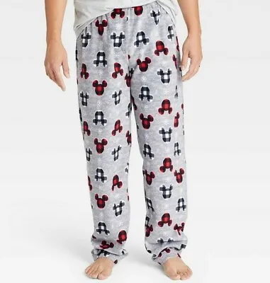 Disney Mens Lounge Pajama Pants L 36 38 Mickey Mouse Ears Buffalo Plaid Gray NWT • $15.95