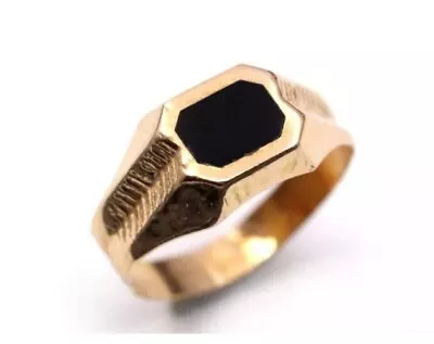 .750 18ct YELLOW GOLD Black Enamel Inlay Fine Signet Child's Ring B 0.39g -  • £95