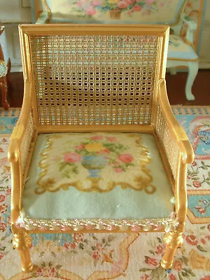 1:12 Royal French Design Floral Bouquet Mint Miniature Dollhouse Golden Chair • $54.99