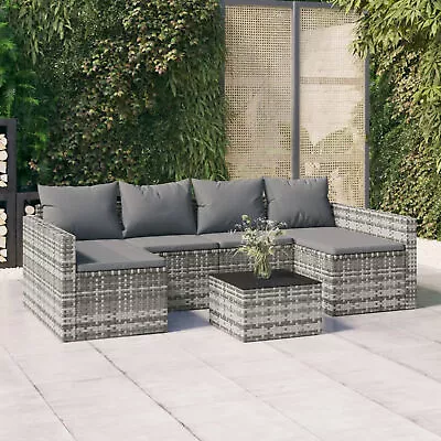 2 Piece Garden  Set With Cushions Grey Poly Rattan C6R3 • $861.83