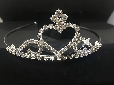 £5.99 • Buy Diamante Crystal Heart Design Wedding / Prom Silver Tiara - NEW **UK Seller**