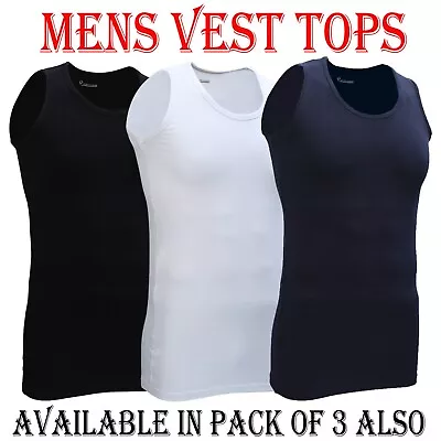 Mens Vest Tops Cotton Plain Classic Vests Summer Training Gym Tank Top Pack NEW • £8.99