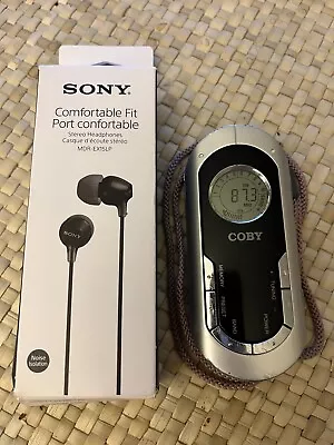 Coby CX-9 Mini Digital AM/FM Radio W Neck Strap & SONY HEADPHONES BUNDLE • $18.96