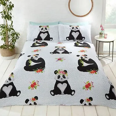 Pandas Single Duvet Cover And Pillowcase Set Bedding Kids Spots • £13.25