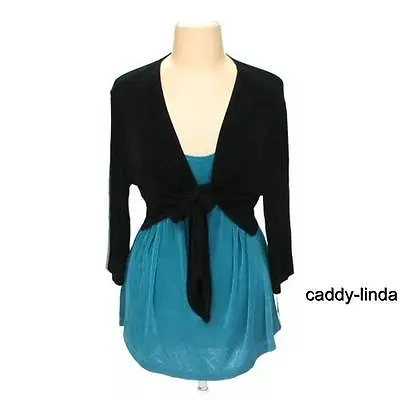 Nwt $90 The Travel Collection 1x Blue Tank Black Tie Cardigan Slinky Vikki Vi • $19.95