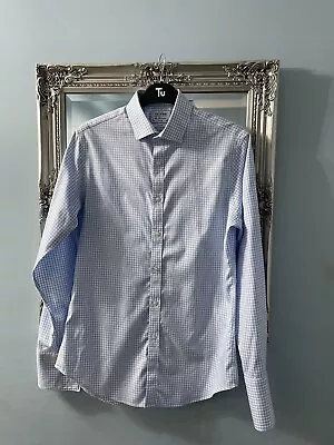 £19.99 • Buy TM Lewin Blue Gingham Check Shirt Bnwt Size 16” 35” Sleeve Double Cuff Worn Once